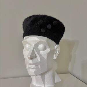 Vintage Kangol Black Angora Beret Hat